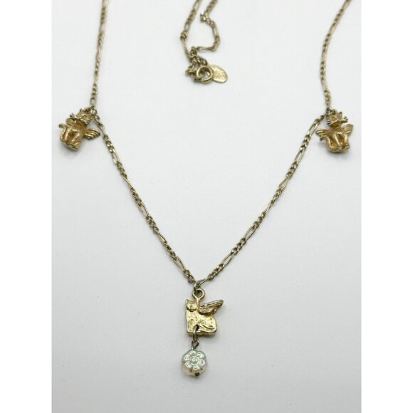 Kirks Folly Winged Angel Cats Gold Tone Necklace 34” - Picture 2 of 3